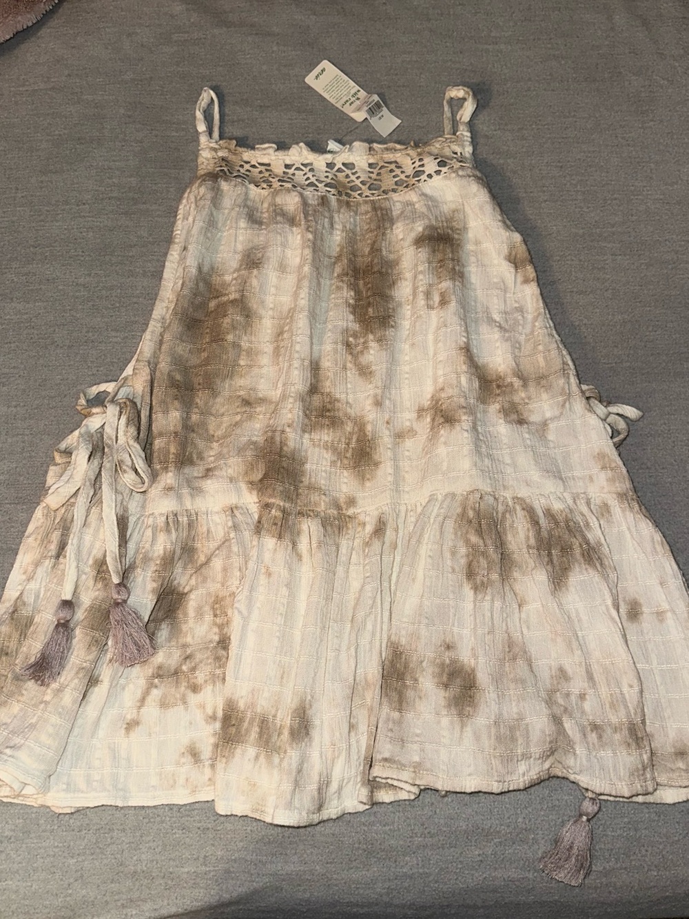 Aerie Boho Babydoll Tie Dye Tank Top Lace Crochet Side Tassel Tie Linen- Medium